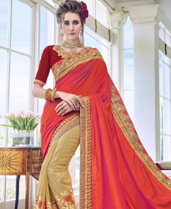 Orange C/N Sana Embroidery Designer Sarees