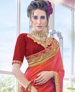 Orange C/N Sana Embroidery Designer Sarees