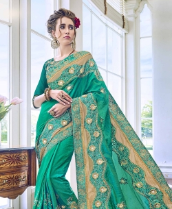 Green Sana Embroidery Designer Sarees