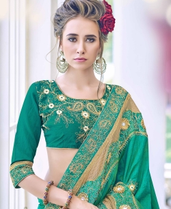 Green Sana Embroidery Designer Sarees