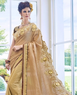 Cream Georgette Embroidery Designer Sarees