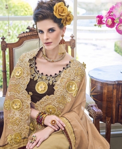 Cream Georgette Embroidery Designer Sarees