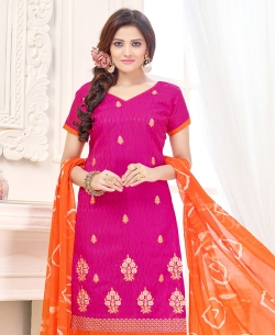Magento Cotton Jacquard Embroidery Work Chudidhar Suits