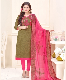 Mahendi Cotton Jacquard Embroidery Work Chudidhar Suits