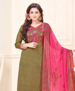 Mahendi Cotton Jacquard Embroidery Work Chudidhar Suits