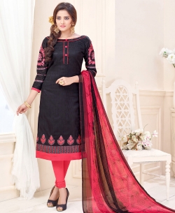 Black Cotton Jacquard Embroidery Work Chudidhar Suits