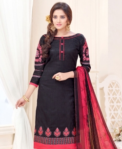 Black Cotton Jacquard Embroidery Work Chudidhar Suits