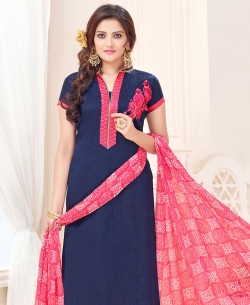 Blue Cotton Jacquard Embroidery Work Chudidhar Suits