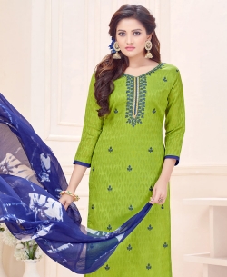 Green Cotton Jacquard Embroidery Work Chudidhar Suits