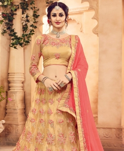 Cream Butterfly Net Heavy Embroidery Work A Line Lehengas