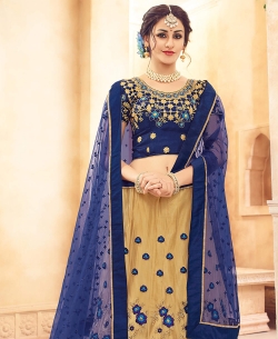 Cream Butterfly Net Heavy Embroidery Work A Line Lehengas