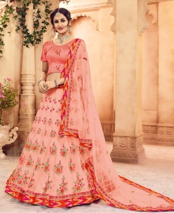 Pink Butterfly Net Heavy Embroidery Work A Line Lehengas
