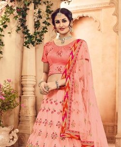 Pink Butterfly Net Heavy Embroidery Work A Line Lehengas