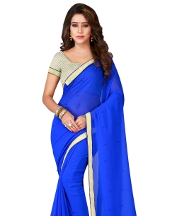 Blue Chiffon Plain Border Sarees