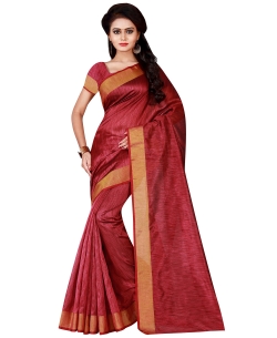 Red Cotton Silk Plain Cotton Sarees
