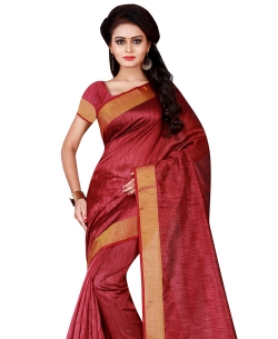 Red Cotton Silk Plain Cotton Sarees