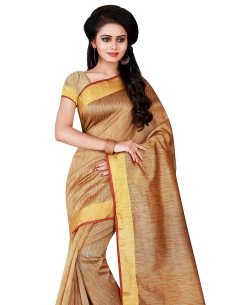 Cream Cotton Silk Plain Cotton Sarees