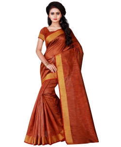 Brown Cotton Silk Plain Cotton Sarees