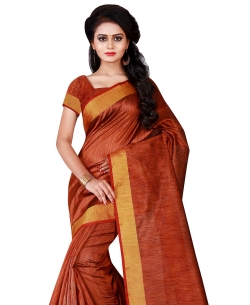Brown Cotton Silk Plain Cotton Sarees