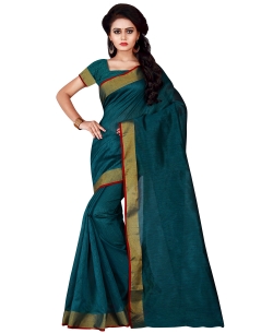 Green Cotton Silk Plain Cotton Sarees