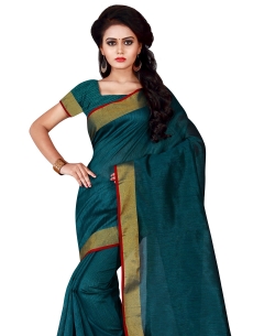 Green Cotton Silk Plain Cotton Sarees