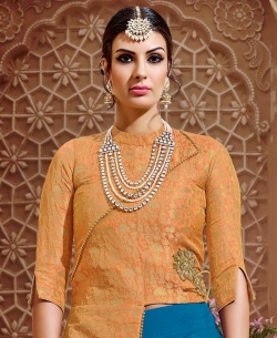 Orange Banarasi Jacquard Jacquard Long Choli Lehengas