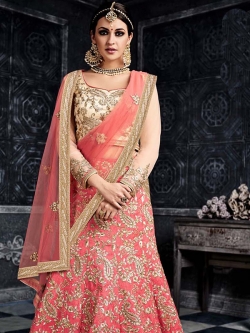 Orange Silk Hand Work A Line Lehengas