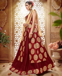 Maroon Banarasi Jacquard Printed Long Choli Lehengas