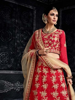Red Silk Hand Work A Line Lehengas