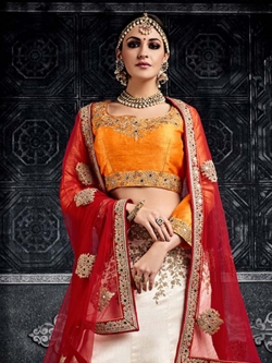 White Silk Hand Work A Line Lehengas