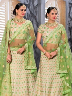 Green Net Embroidery A Line Lehengas