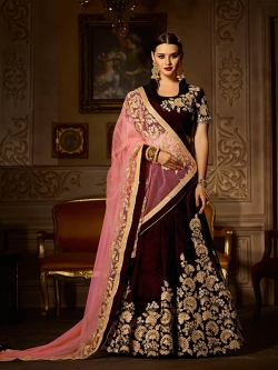 Maroon Velvet Zardosi A Line Lehengas