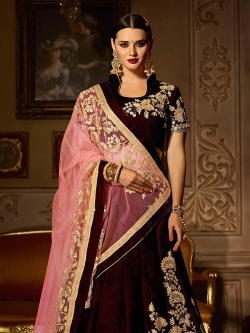 Maroon Velvet Zardosi A Line Lehengas