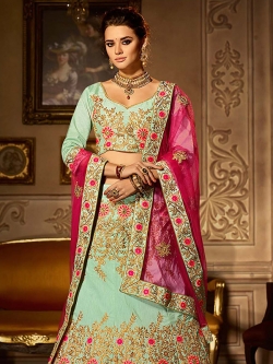 Sky Blue Silk Zardosi A Line Lehengas