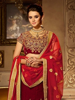 Maroon Velvet Zardosi A Line Lehengas