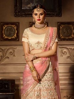 Beige Silk Zardosi A Line Lehengas