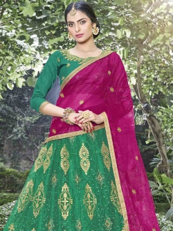 Green Net Stone Work A Line Lehengas