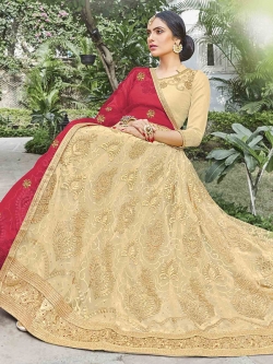 Beige Net Stone Work A Line Lehengas