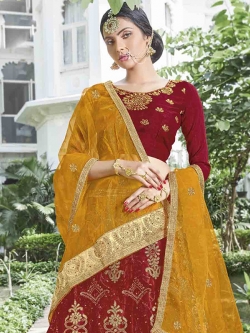 Maroon Net Stone Work A Line Lehengas