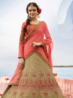 Beige Silk Zari A Line Lehengas