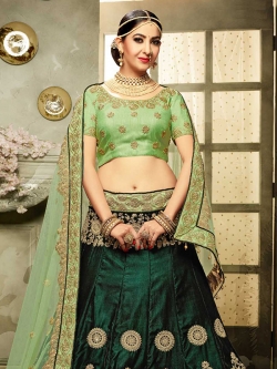 Green Velvet Stone Work A Line Lehengas
