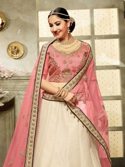 Pink Silk Stone Work A Line Lehengas