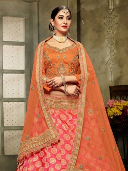 Orange Silk Stone Work A Line Lehengas