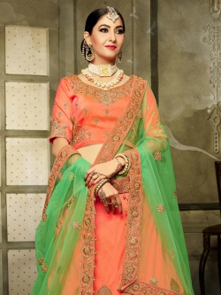 Orange Silk Stone Work A Line Lehengas