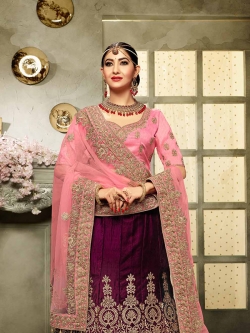 Maroon Velvet Stone Work A Line Lehengas