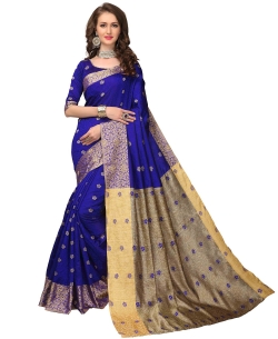 Blue Banarasi Silk Jacquard Traditional Sarees