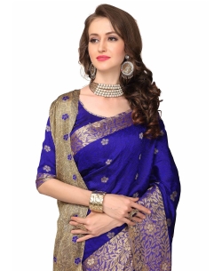 Blue Banarasi Silk Jacquard Traditional Sarees