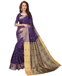 Purple Banarasi Silk Jacquard Traditional Sarees