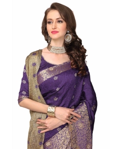 Purple Banarasi Silk Jacquard Traditional Sarees