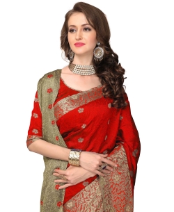 Red Banarasi Silk Jacquard Traditional Sarees